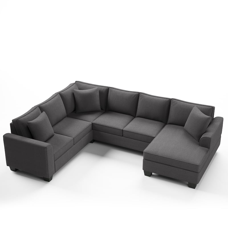 110*86" Sectional Sofa Upholstered Modern English Arm Classic U-shaped Sofa 3 Pillows Included