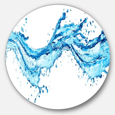 Designart 'Blue Water Splashes' Abstract Digital Art Round Wall Art