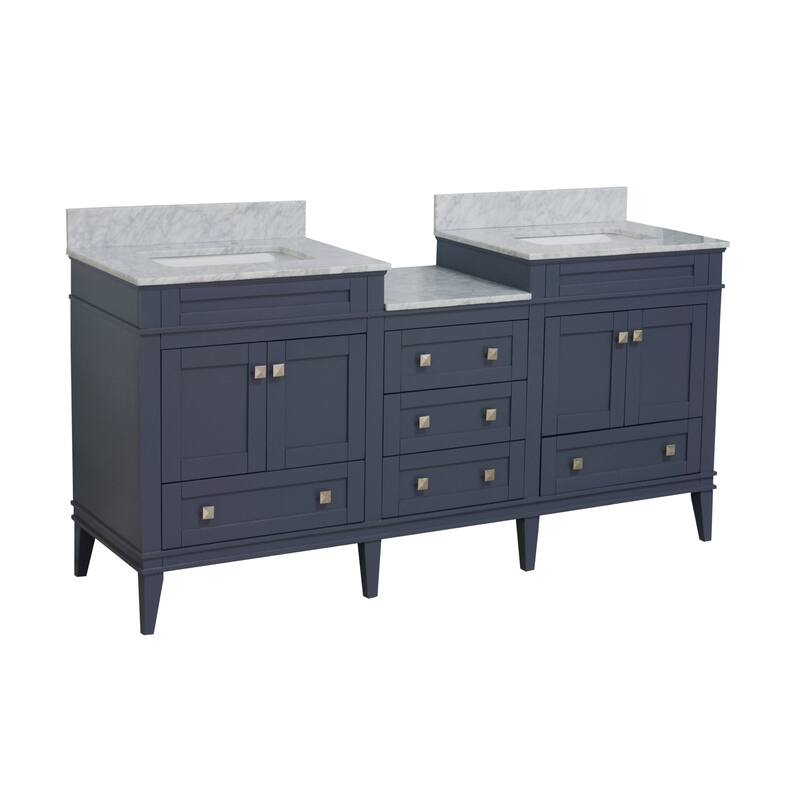 KitchenBathCollection Eleanor 72" Double Bathroom Vanity with Carrara Marble Top