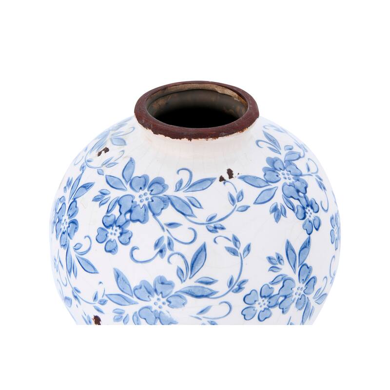 Decorative Terra-cotta Vase with Transferware Pattern