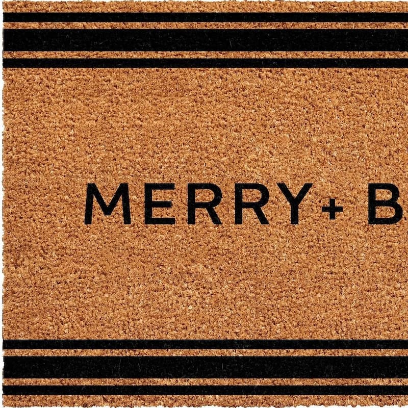 HomeRoots 24" X 36" Brown And Black Christmas Merry and Bright Outdoor Coir Door Mat - 24.00' X '36.00