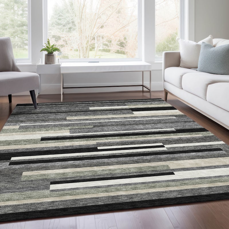 Machine Washable Indoor/ Outdoor Chantille Contempory Stripe Rug