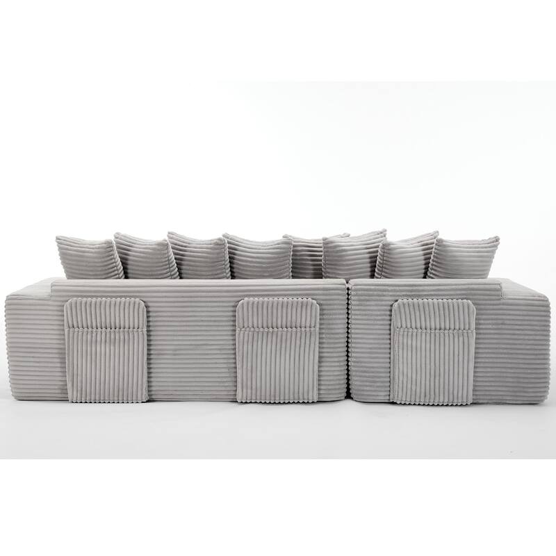 Floor Sleeper Sofa Bed Convertible L-shaped Modular Sectional Couch with Chaise, Corduroy Compression Sofa with Side Pockets