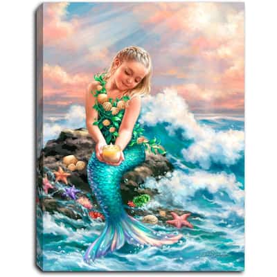 8" Blue and Green Mermaid Princess LED Canvas Tabletop Decor