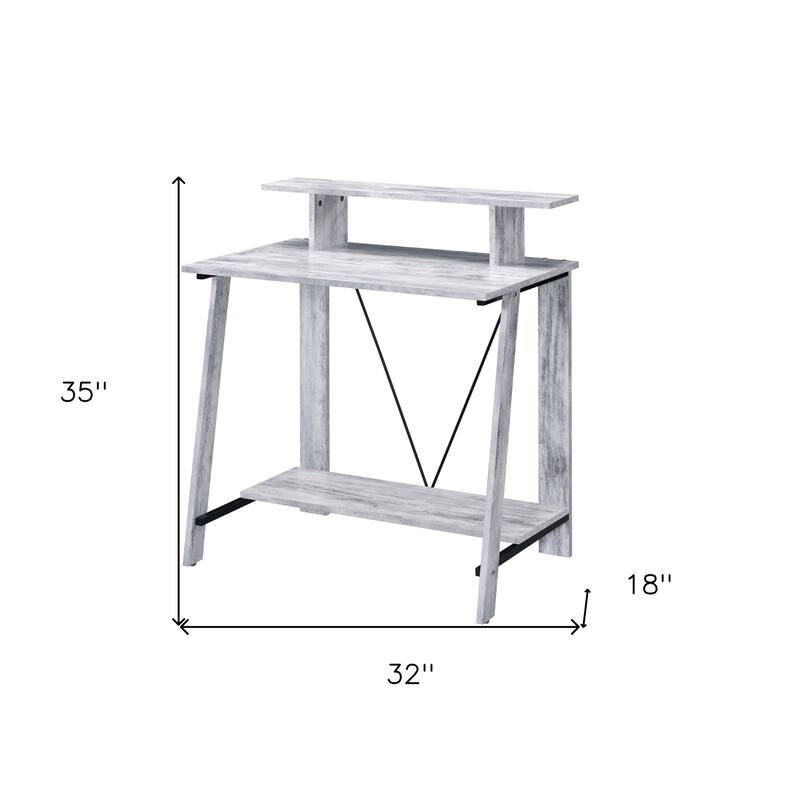 32-Inch Brown Writing Desk with Reversible Metal Base