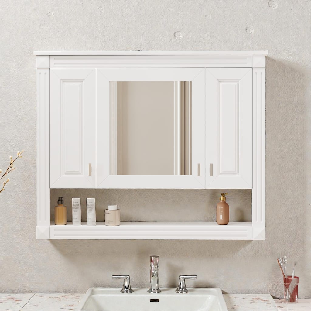 35 Inch Wall Mounted Medicine Cabinet with Mirror, Adjustable Shelves, Open Storage, Over Toilet Bathroom Cabinet