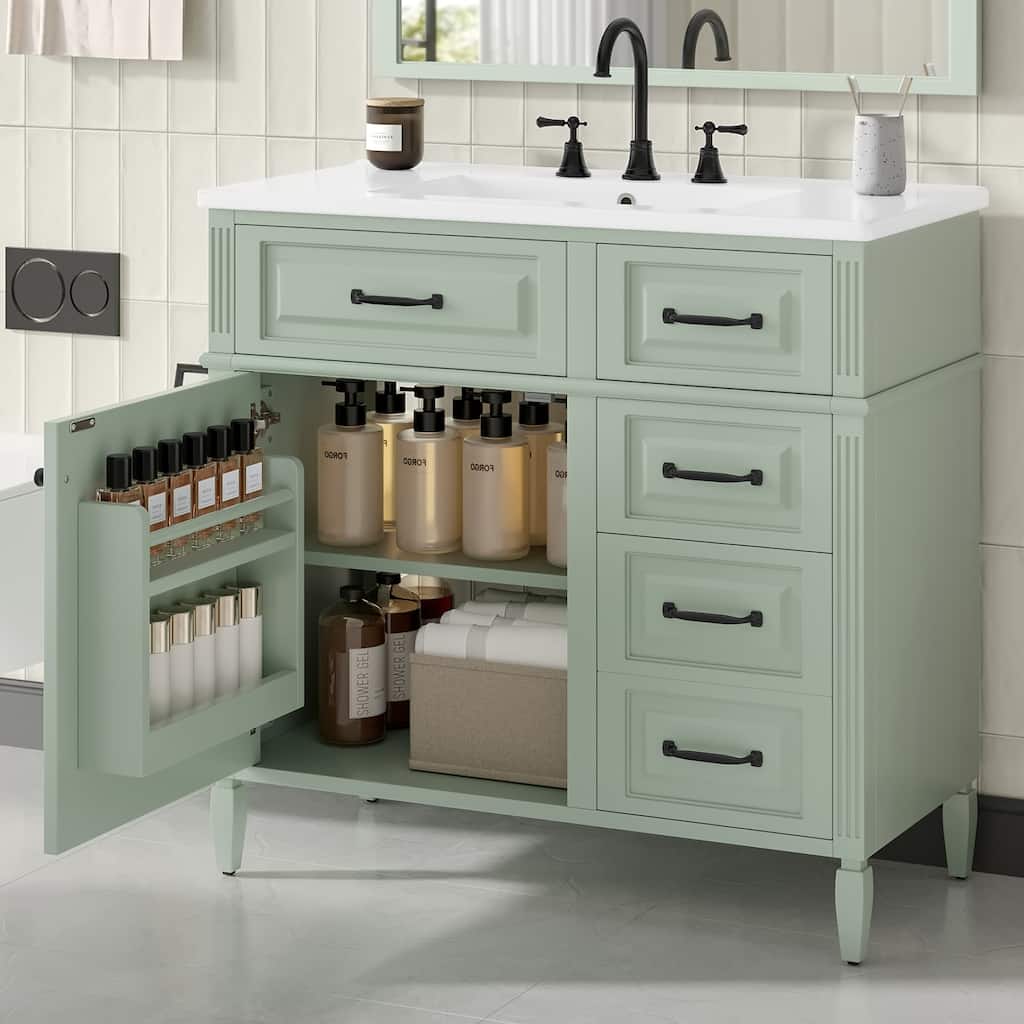 Freestanding 36 Inch Bathroom Vanity Cabinet with Ceramic Sink (Faucet Not Included)