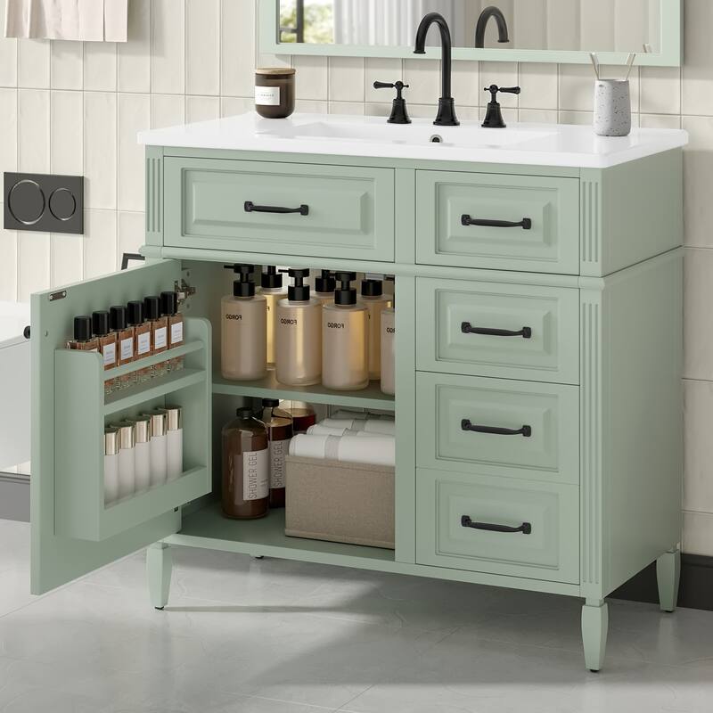 GDFStudio - Alexander Whitmore Modern Freestanding Bathroom Vanity with Flip Drawer Storage
