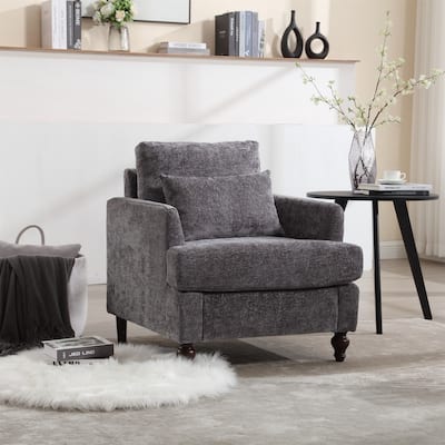 Modern Solid Wood Frame Chenille Upholstered Armchair