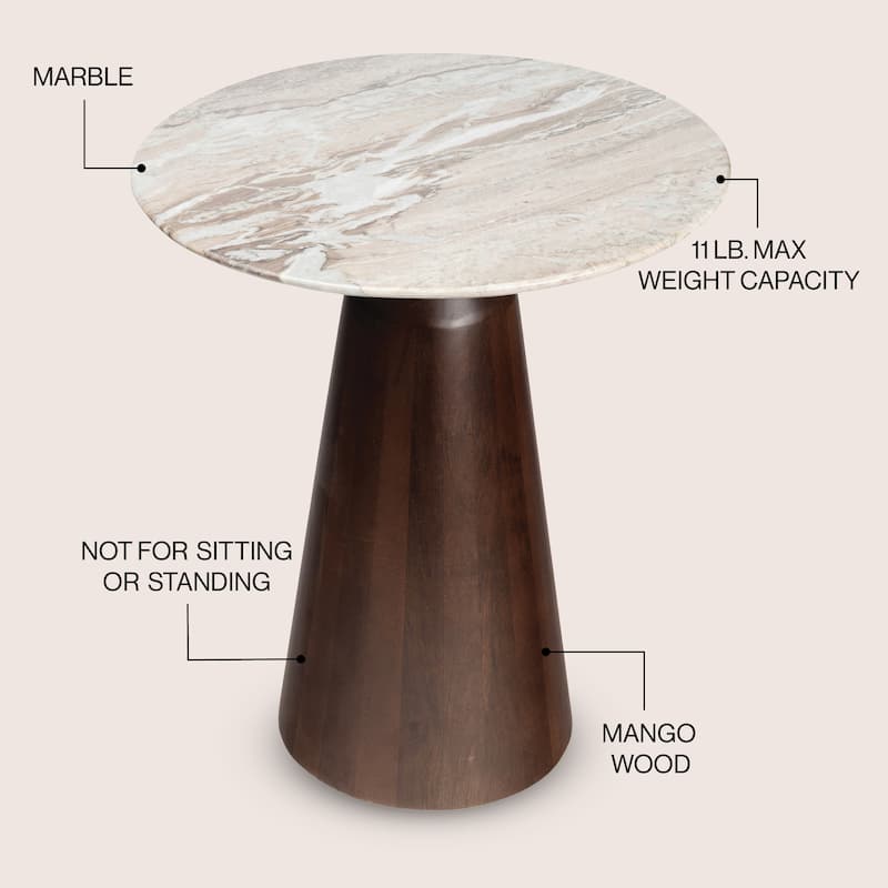 Kaito 18" Round Marble/Wood Accent Table - 15.75L x 15.75W x 18H