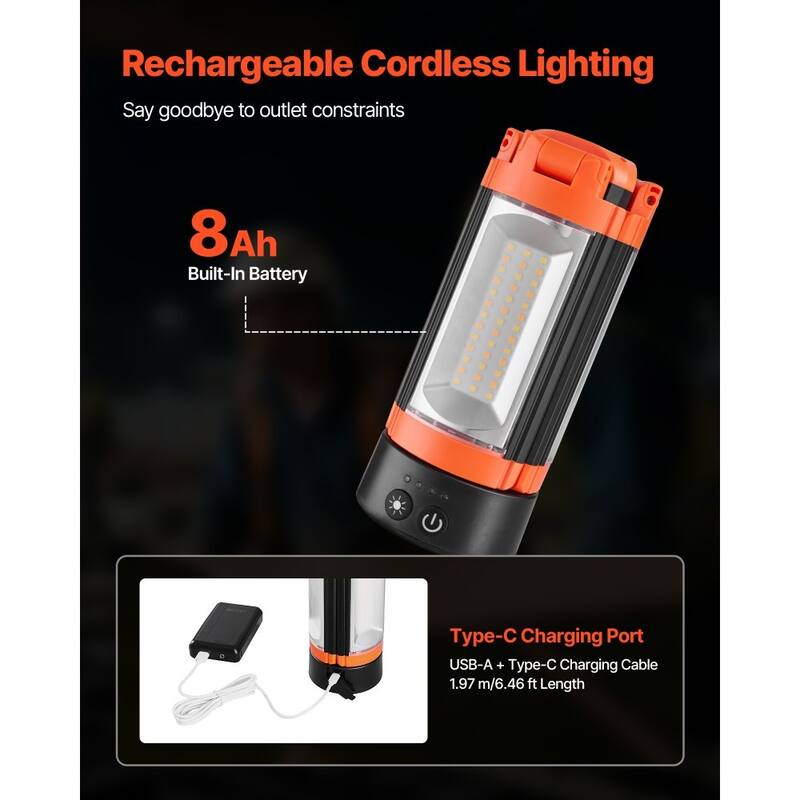 Rechargeable LED Work Light with Adjustable Tripod Stand 3000K–6500K Brightness Control for Camping - Black-Orange