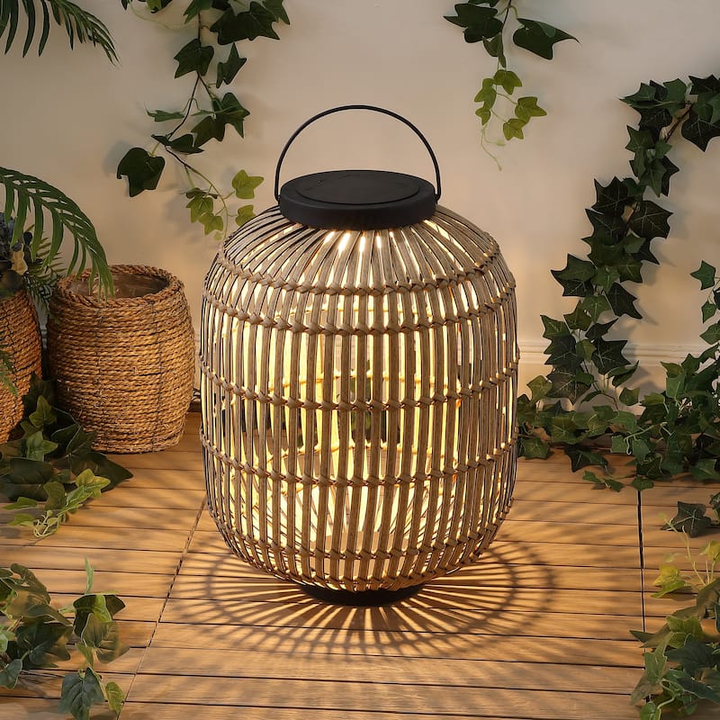 Nara Faux Indoor/Outdoor LED Solar Powered Lantern, By JONATHAN Y - 20.25 - Dark Brown/Black
