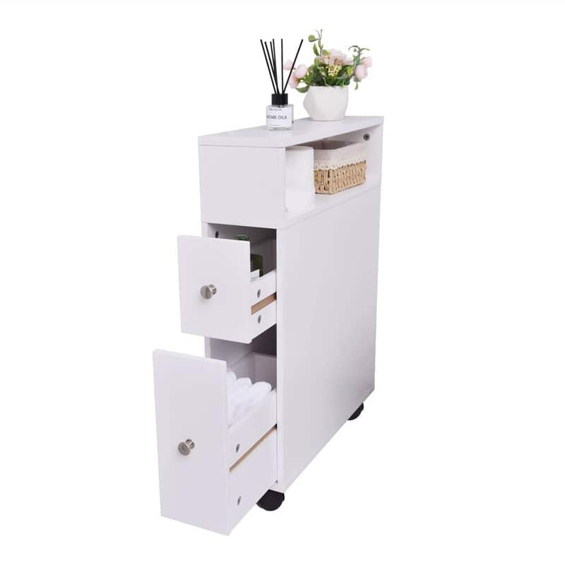 Small Bathroom Storage Cabinet - 6.3"D x 20.5"W x 25.6"H - 6.3"D x 20.5"W x 25.6"H - Wood Finish - White