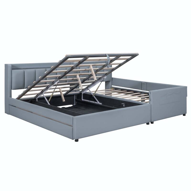 Twin XL Size Upholstered Platform Bed with Hydraulic Storage System