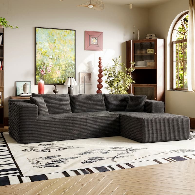 Black L-Shaped Compressed Foam Sofa – Ready-to-Use Sectional Couch with Chaise