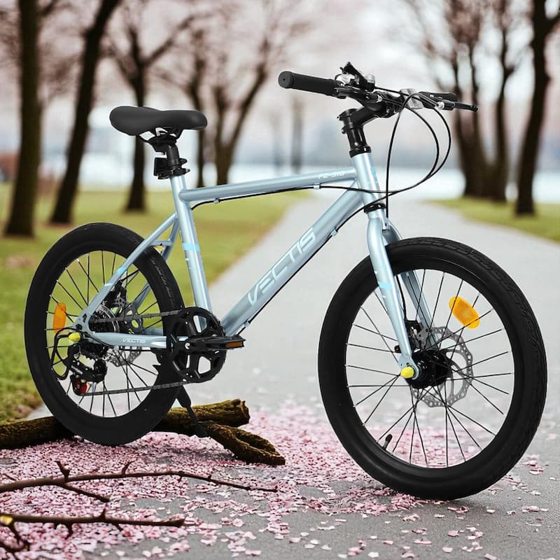 20 Inch Kids Road Bike, Boys & Girls Bicycle Ages 6-12, 7-Speed Steel Frame with Dual Disc Brakes - Silver