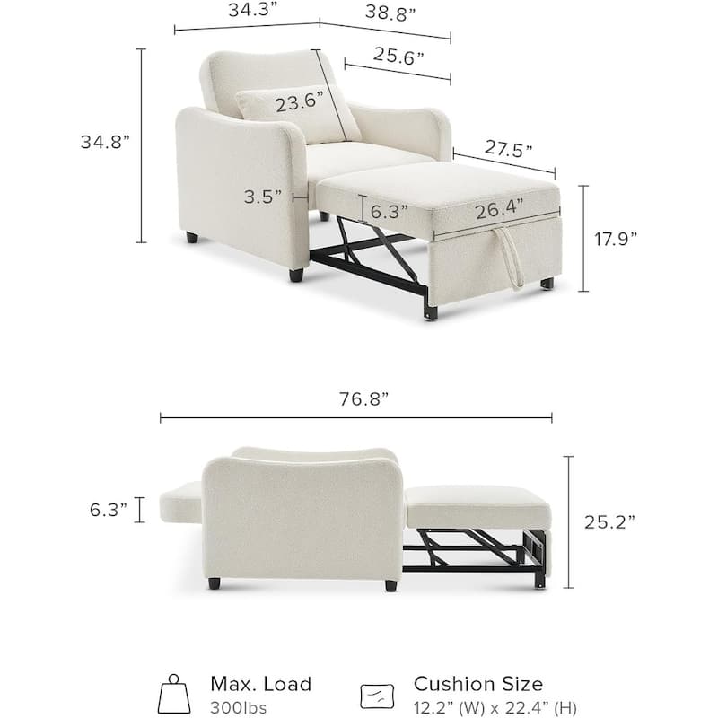 Mopio Sophie 4-in-1 Convertible Sleeper Chair Bed - Pearl White Boucle
