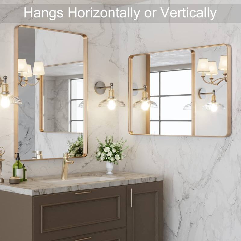 24x32 Inch Gold Aluminium Frame Bathroom Mirror, for Living Room Bedroom Cloakroom
