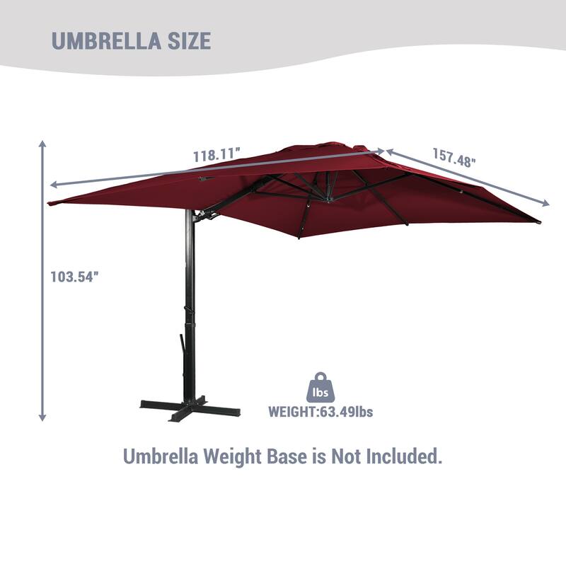 10 x 13ft Patio Rectangular Cantilever Market Umbrella With Stand