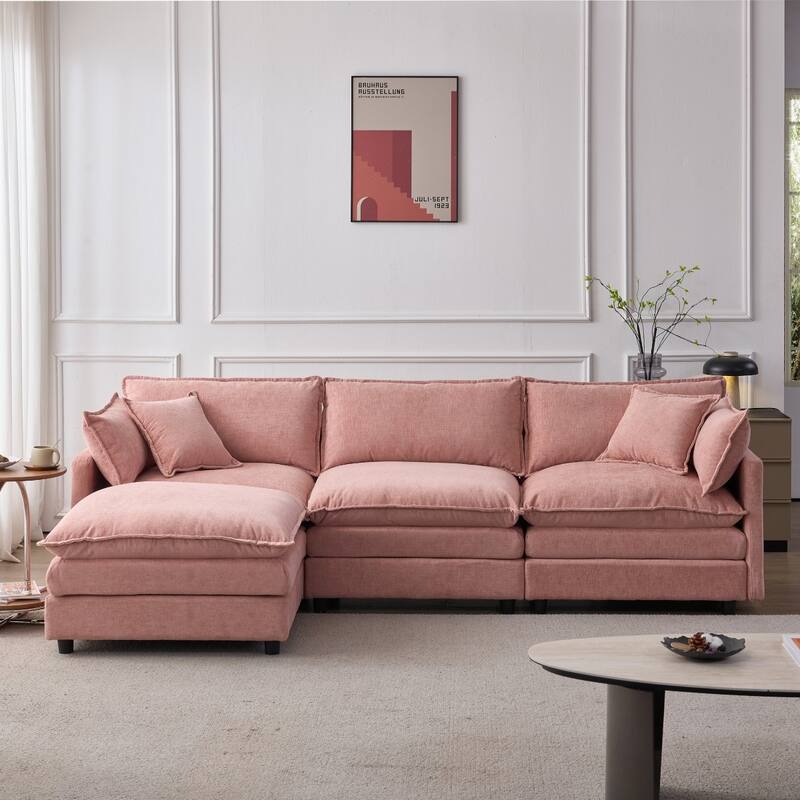 105" Modern L-Shaped Chenille Fabric Sectional Sofa with Ottoman