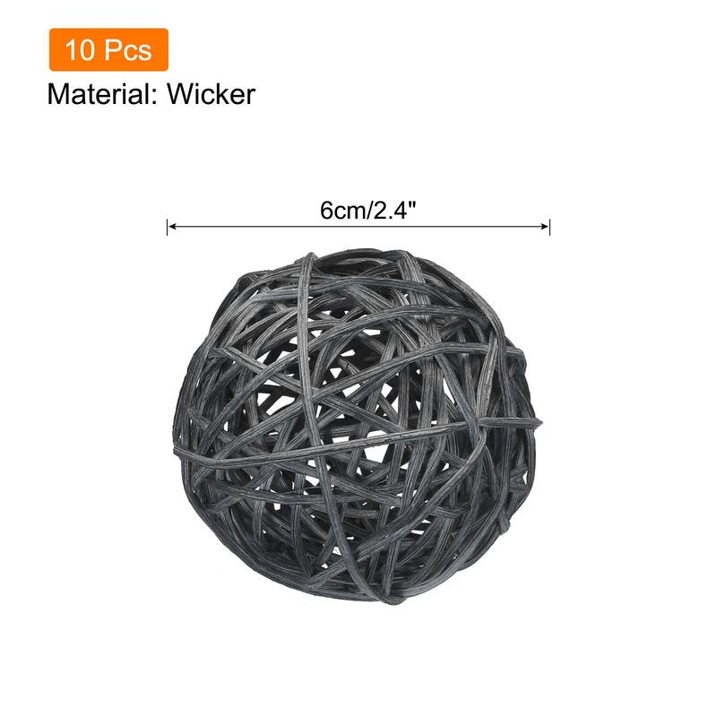 10 Pcs Wicker Rattan Balls 2.4 Inch Rattan Decorative Balls - Black