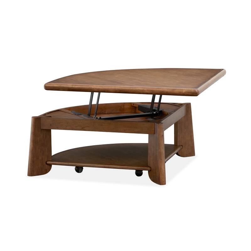 Magnussen Home Tanner Tawny Brown Pie Shaped Lift Top Cocktail Table with Casters - 38''W x 38''D x 16.5''H