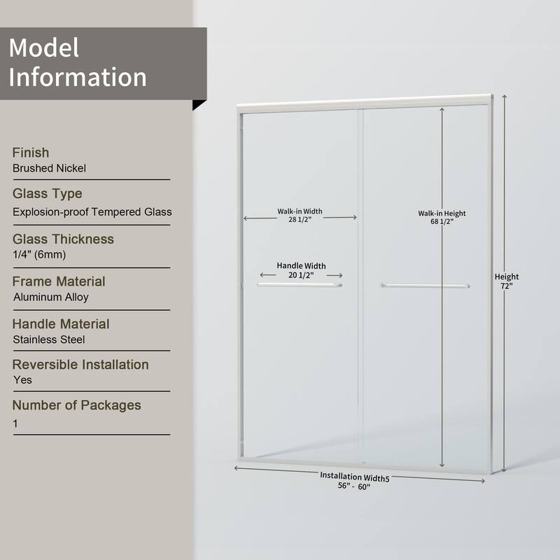 Double Sliding Shower Door, Semi-frameless
