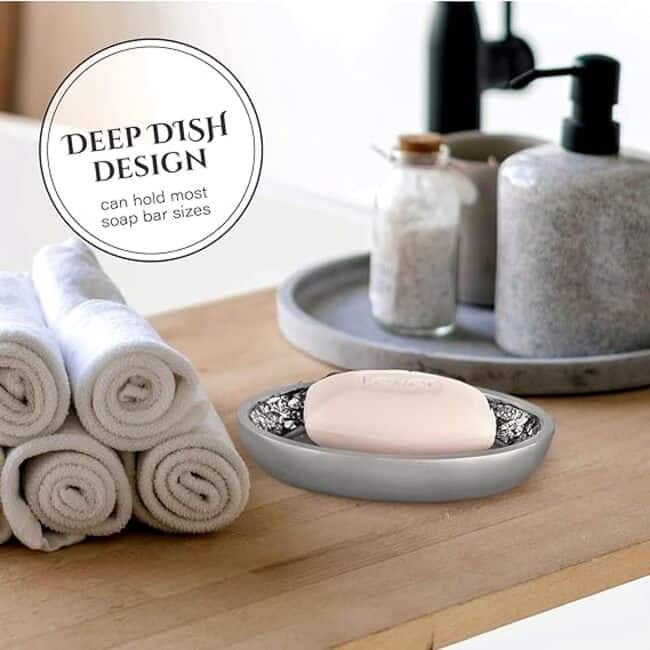 Creative Scents Mosaic Glass Silver Bathroom Accessories Set of 6 - Grey