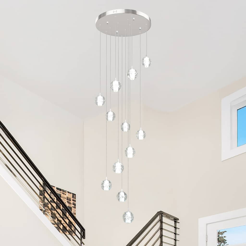 Modern Crystal Ball Chandelier Dimmable Fixture, 12-Light Pendant Chandeliers for Foyer Entrance