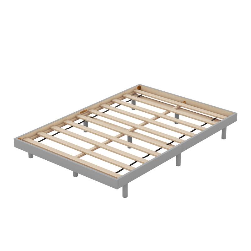 Modern Floating Platform Bed Frame with Slats, Grey - No Box Spring Needed