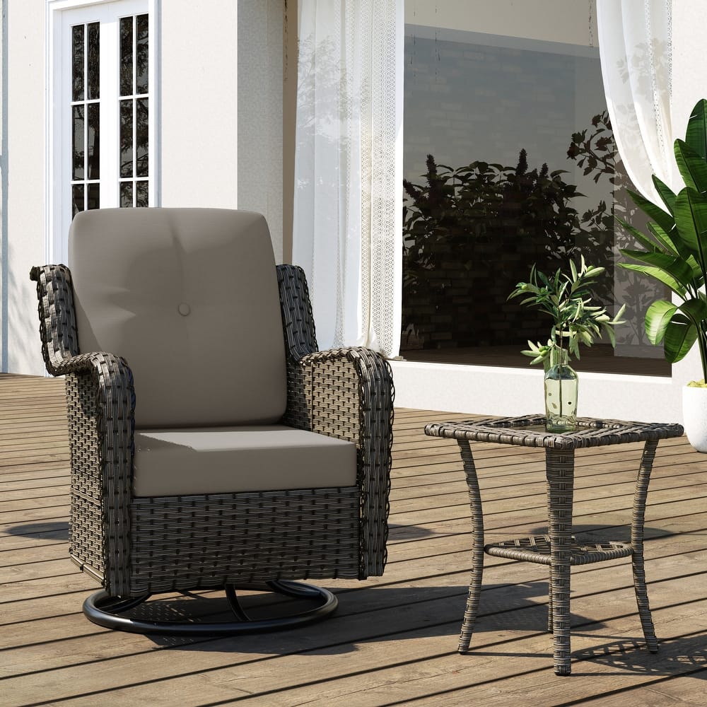 Outdoor Patio Woven Rattan Swivel Rocking Chair with Cushions
