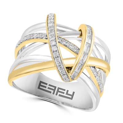 EFFY 925 Sterling Silver and Gold over Silver Cross Ring
