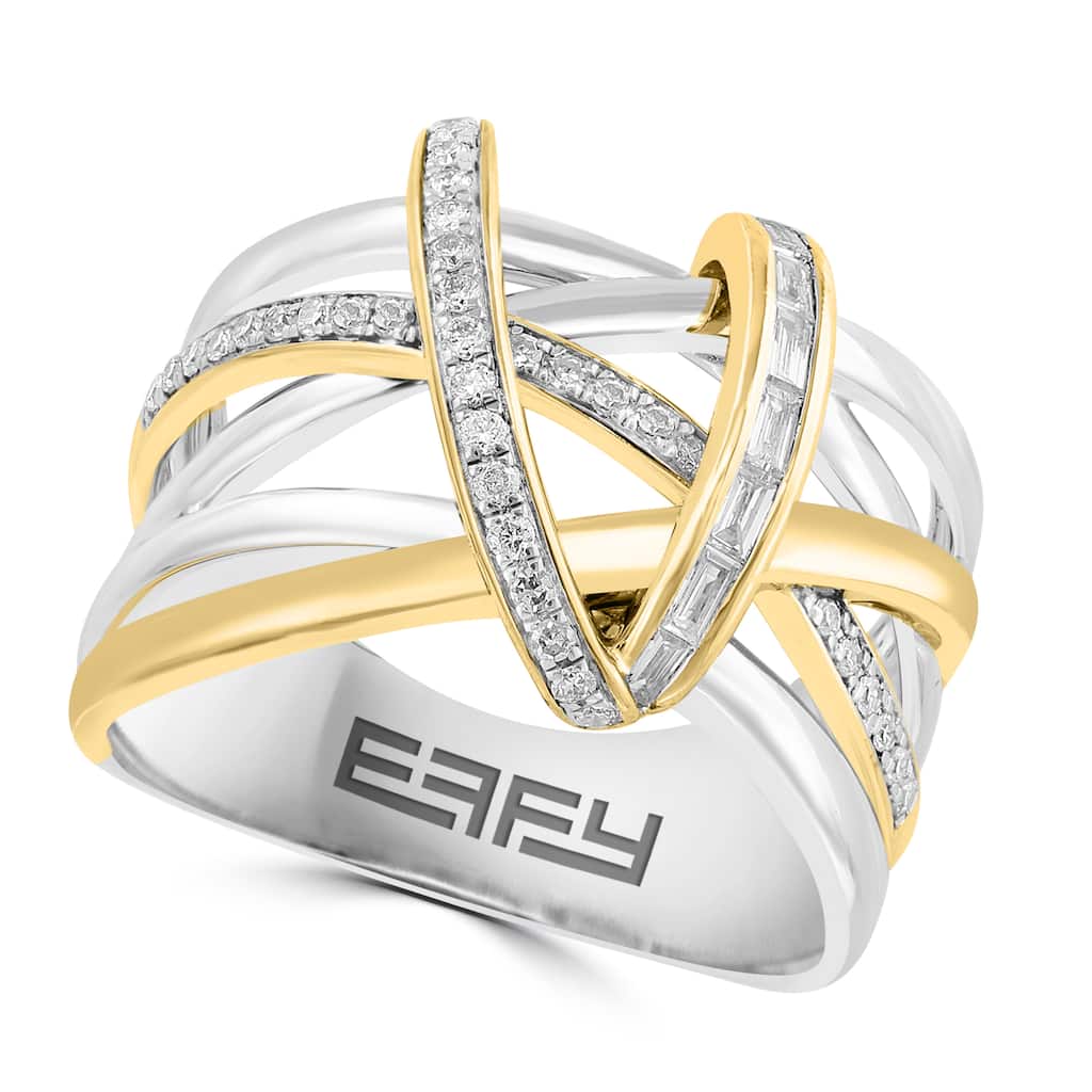 EFFY 925 Sterling Silver and Gold over Silver Cross Ring