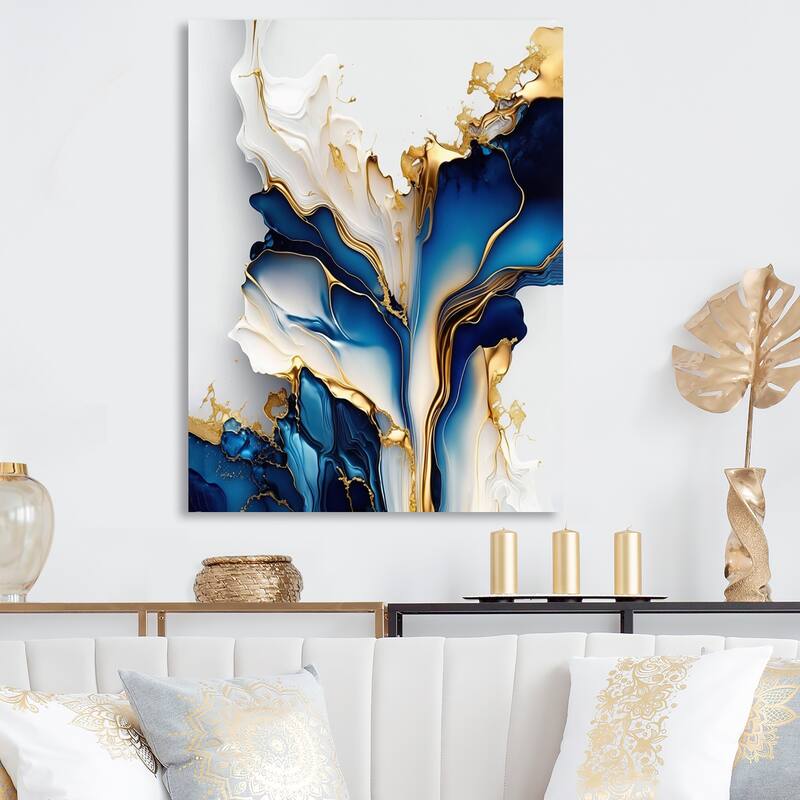 Designart 'Abstract Geode Gold And Blue Marble Shape III' Modern Geometric Metal Wall Art