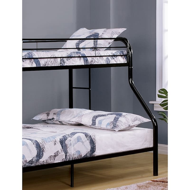Contemporary Twin Over Full Metal Bunk Bed with Angled Ladder, Black