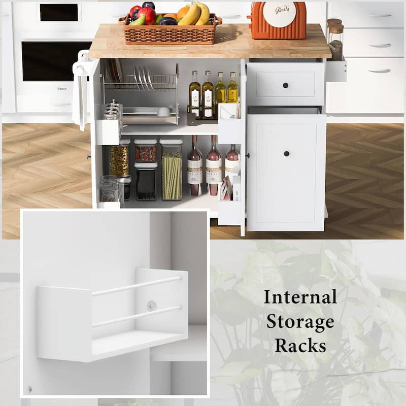 Rolling Kitchen Cart with Drop Leaf, Storage Rack, and 3-Tier Cabinet Organizer
