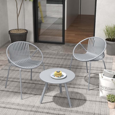 3 PCS Bistro Set All Weather Patio Conversation Set w/ Metal Frame