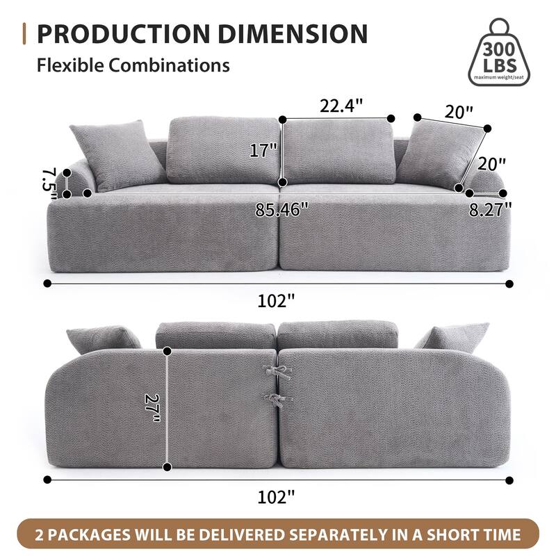 4-Seater Compression Sofa, Crochet Yarn Fabric, Soft Cushions - Grey
