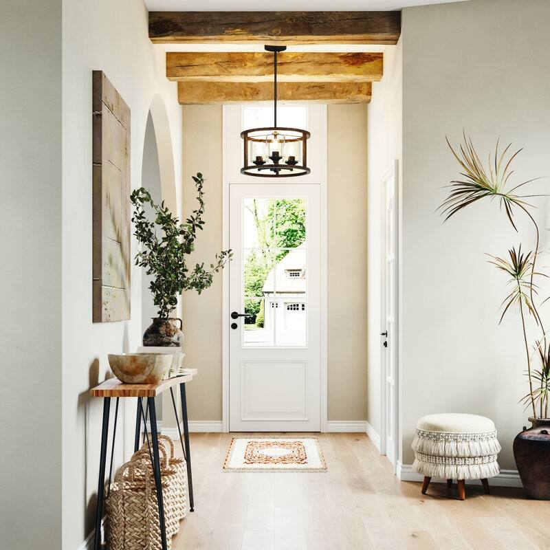 Acroma - 3 Light Steel & Glass Dimmable Drum Chandelier