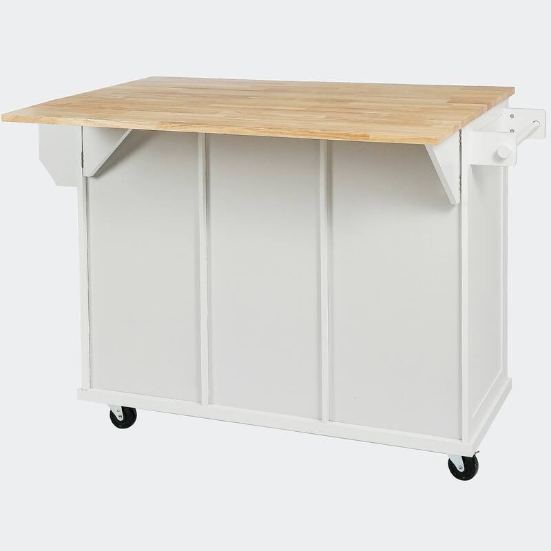 Kitchen Cart with Rubber wood Drop-Leaf Countertop