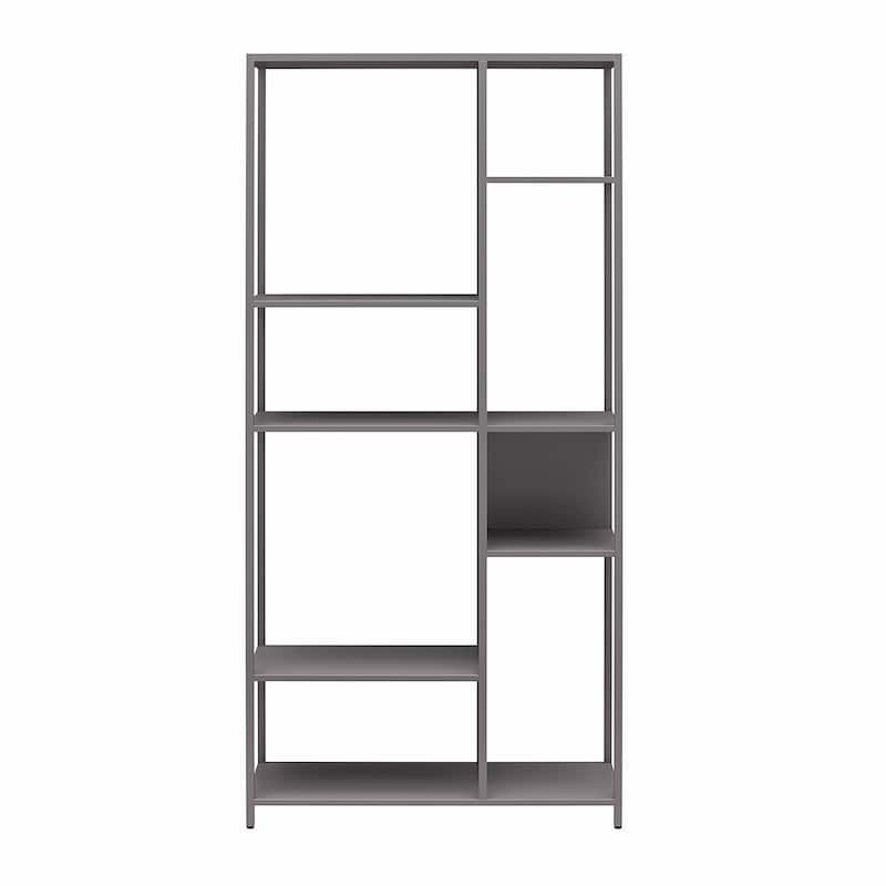 Roomfitters Mission District Metal Bookcase Room Divider with 6 Variating Shelves, Modern Gray