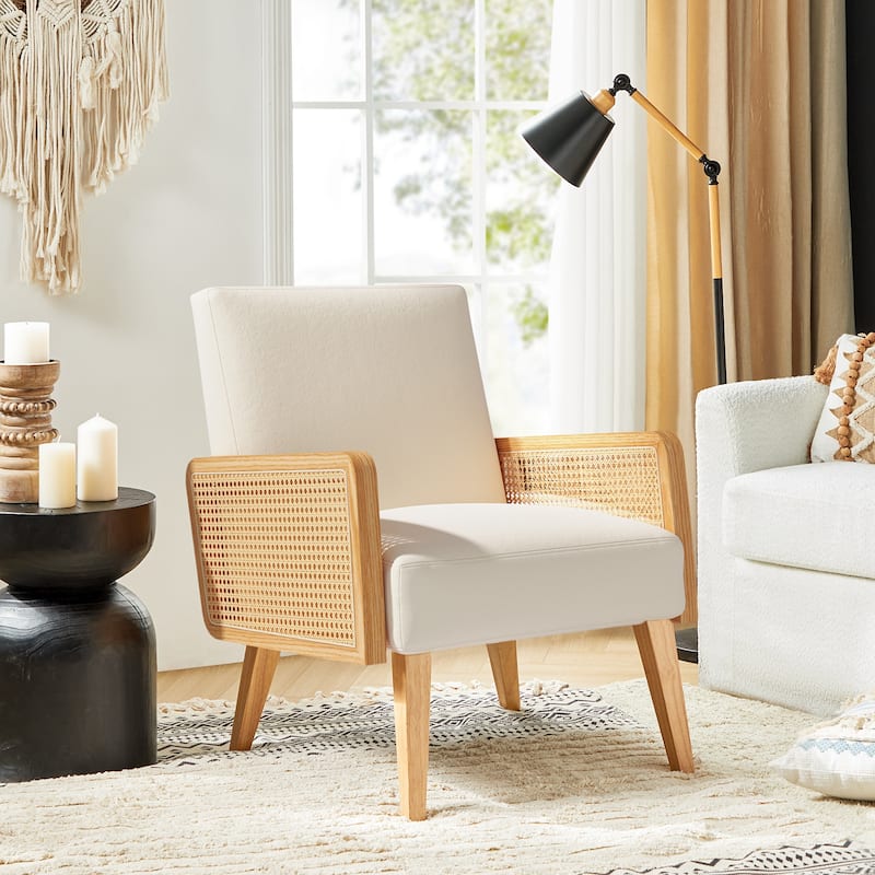 Carmina Upholstered Accent Chair with Natural Rattan Arms by HULALA HOME