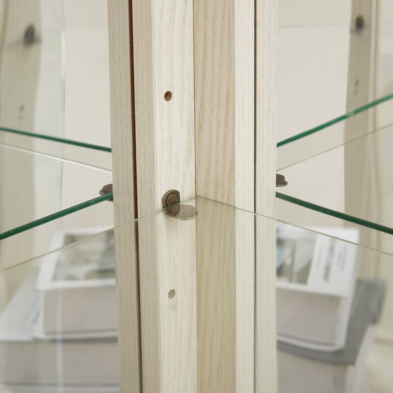 Glass Cabinet Lighted Corner Cabinet Corner Display Curio Cabinet, Glass Display With Light Bar Cabinet, Wine Cabinet