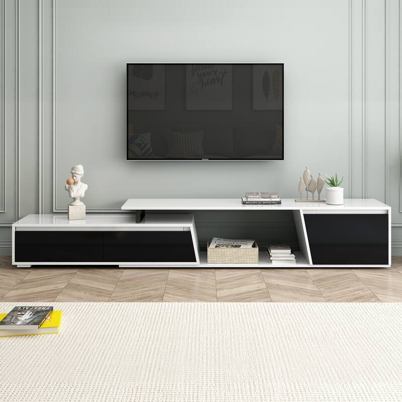 Minimalist Rectangle Extendable TV Stand, TV Cabinet with 2 Drawers and 1 Cabinet