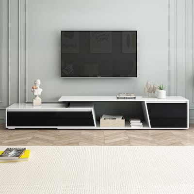 White Modern Extendable TV Stand with Drawers & Cabinet for TVs Up to 100"