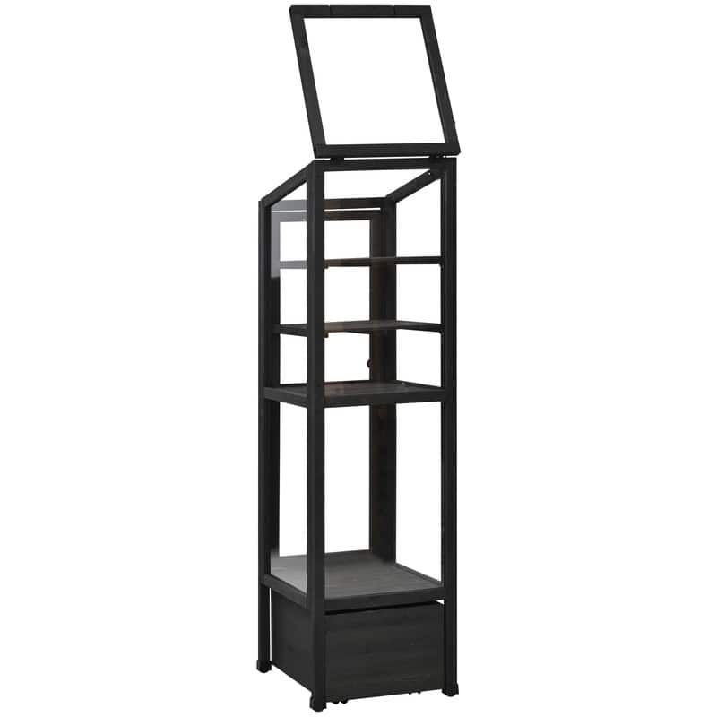 62.4-Inch Tall Wooden Garden Greenhouse - Portable Mini Cold Frame With Movable Storage Box & Adjustable Shelves .