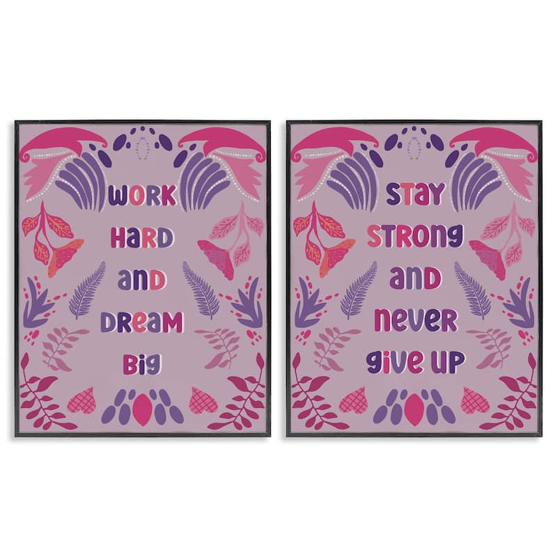 Stupell Purple Motivational Work Hard Framed Giclee Art Design By Julia Fox (Set of 2) - 24 x 30 - Black