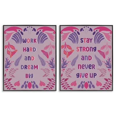 Stupell Purple Motivational Work Hard Framed Giclee Art Design By Julia Fox (Set of 2)