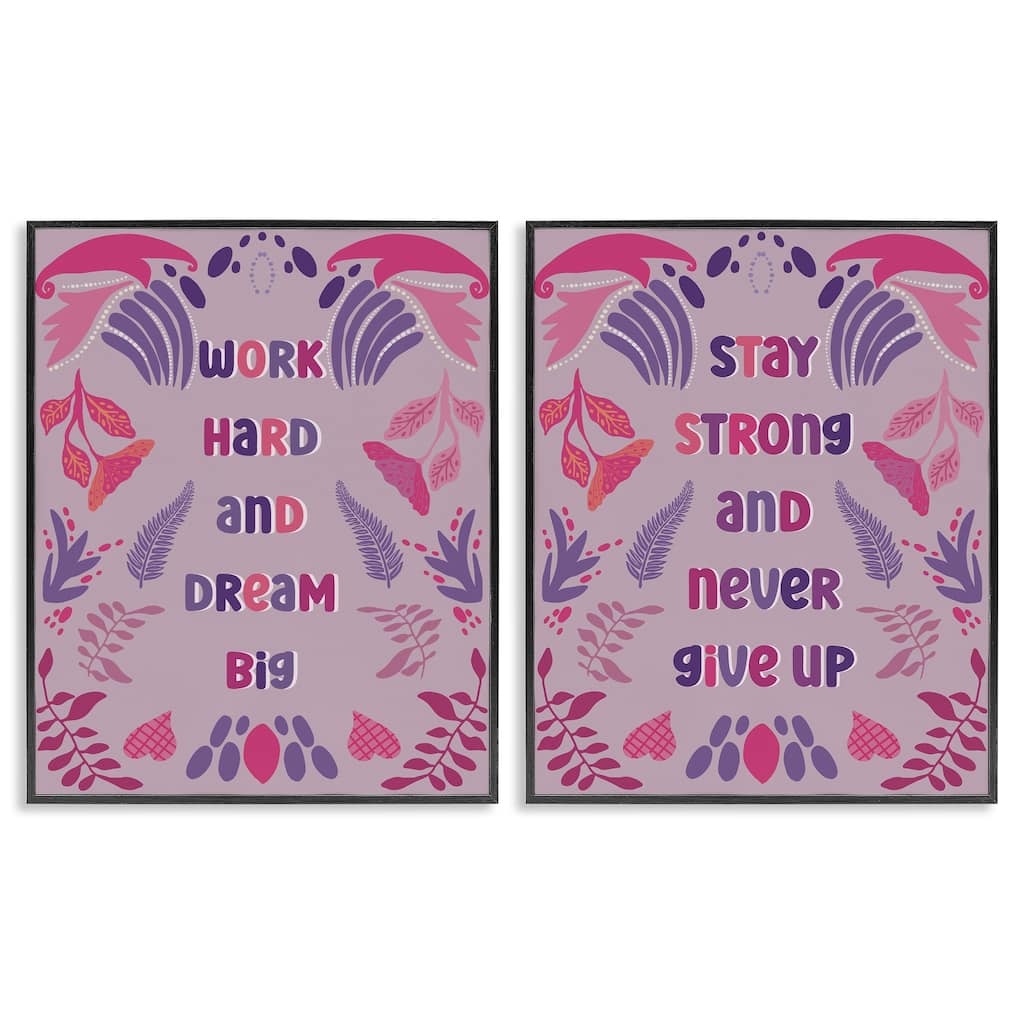 Stupell Purple Motivational Work Hard Framed Giclee Art Design By Julia Fox (Set of 2)