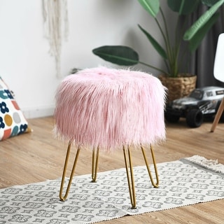 Round Ottoman Costway Faux Fur Vanity Chair Makeup Stool Furry